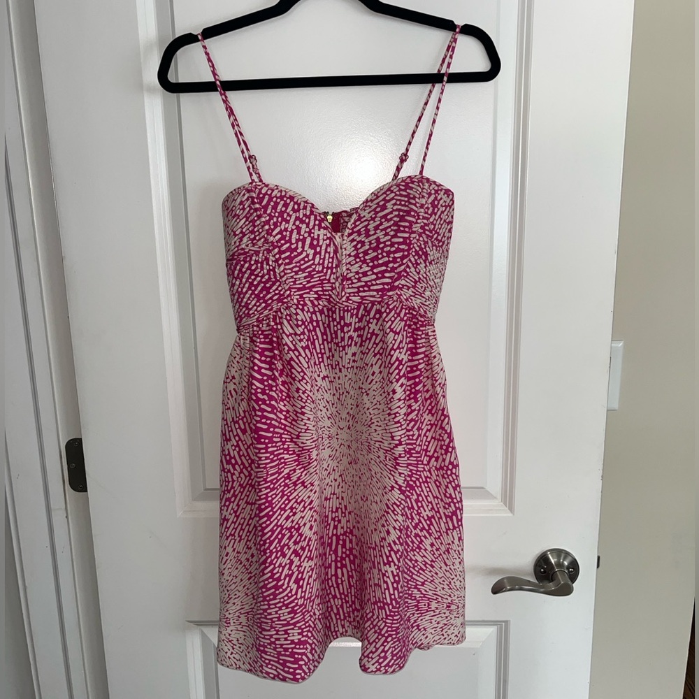 Revolve Parker Pink and White Abstract Silk Spaghetti Strap Mini Dress Size S